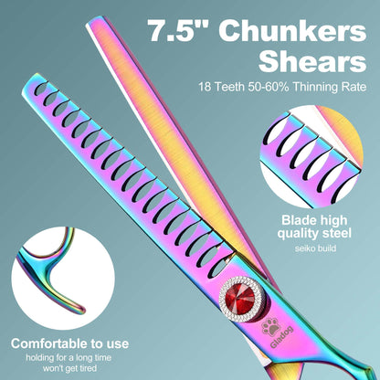 GLADOG 7 Inch Professional Dog Grooming Scissors Kit, Titanium Dog Scissors for Grooming, Heavy-Duty Dog Shears for Grooming, 6-in-1 Pet Grooming Scissors for Dogs (Pro Rainbow)