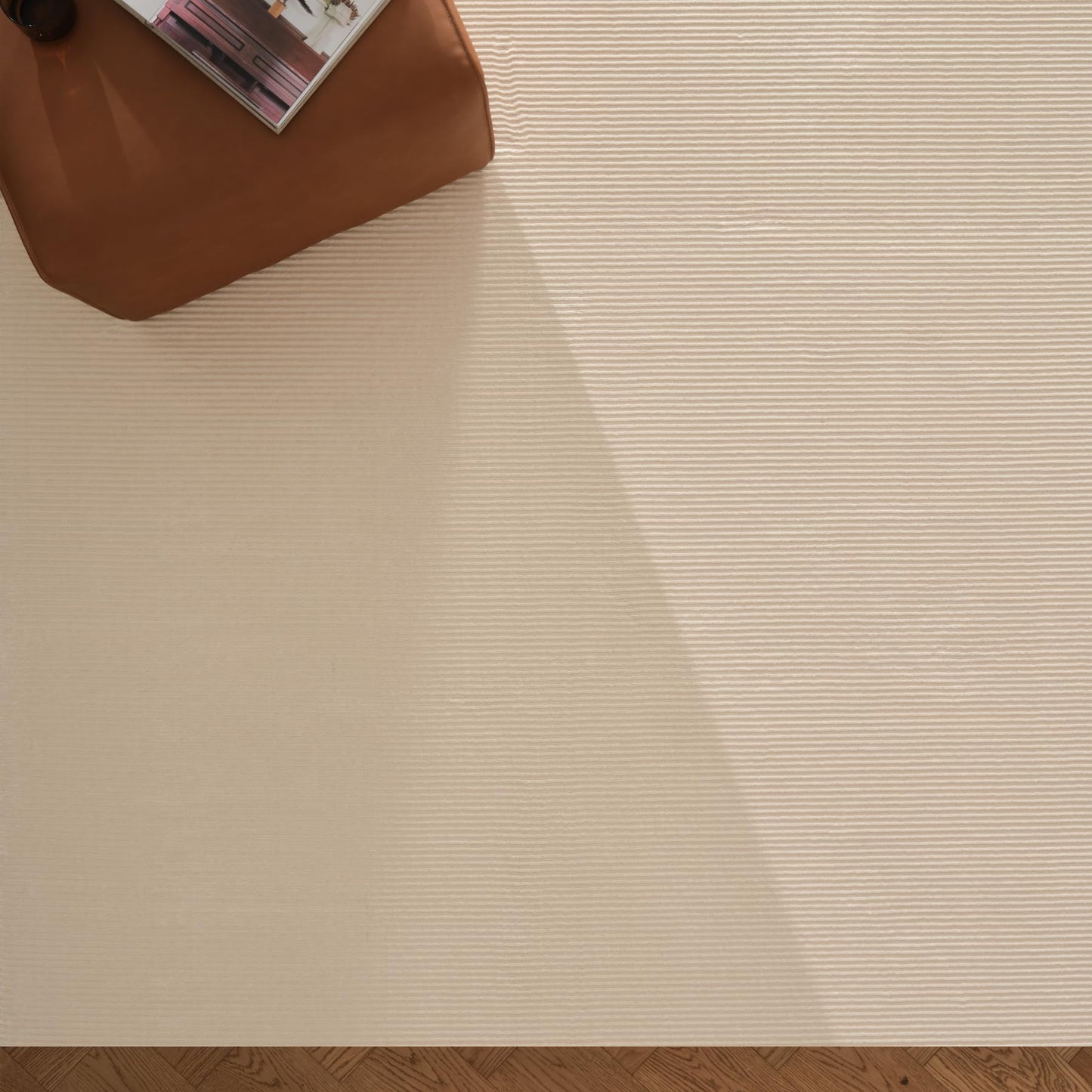 Revival Rugs Stripe 8'x10' Area Rugs for Living Room Bedroom Dining Room - Washable, 100% Recycled, Oeko-TEX Certified, Modern, Medium Pile, Beige, Cream