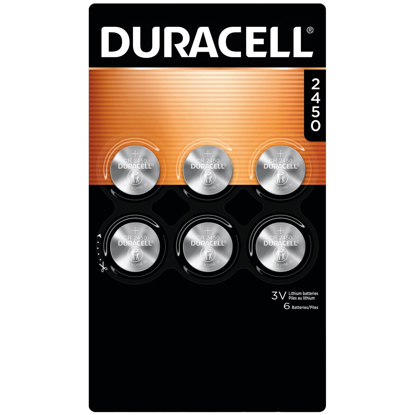 Duracell CR2450 Lithium Battery, 6 Count (Pack of 1), Coin Battery for Key Fob, Car Remote, Watch, and Other Devices, CR2450 Lithium 3 Volt (3V) Cell