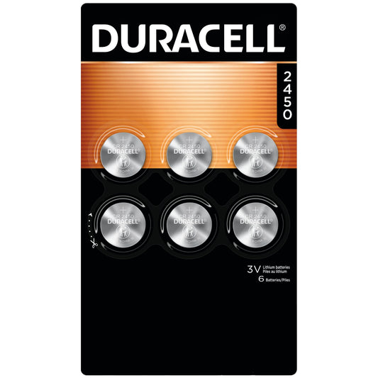 Duracell CR2450 Lithium Battery, 6 Count (Pack of 1), Coin Battery for Key Fob, Car Remote, Watch, and Other Devices, CR2450 Lithium 3 Volt (3V) Cell