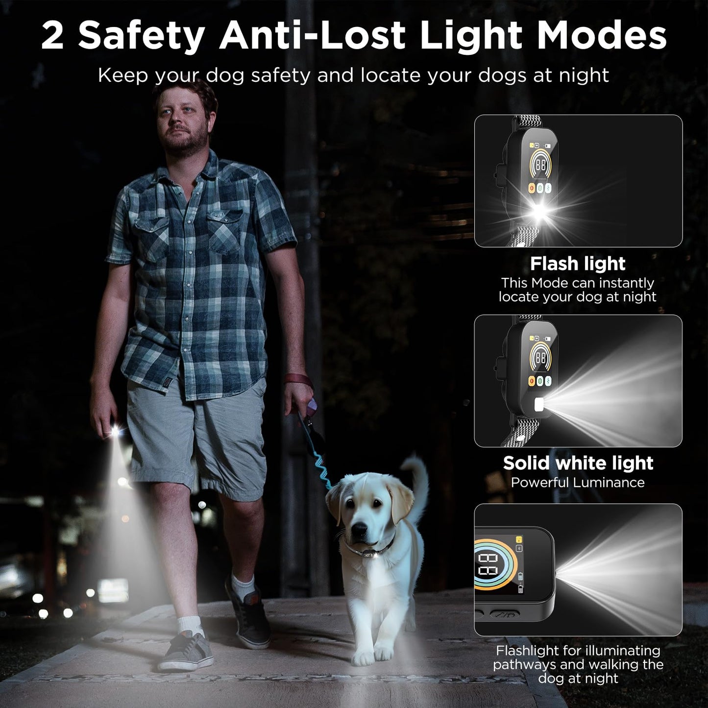 2 in 1 Dog Shock Collar & Dog Bark Collar, 4200 FT Dog Training Collar with Remote,3 Training Modes & Light for Night Walks,IP67 Waterproof Smart Anti Barking E-Collar with Adjustable Sensitivity