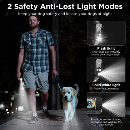 2 in 1 Dog Shock Collar & Dog Bark Collar, 4200 FT Dog Training Collar with Remote,3 Training Modes & Light for Night Walks,IP67 Waterproof Smart Anti Barking E-Collar with Adjustable Sensitivity