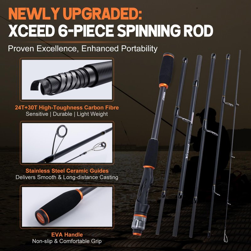 Goture Fishing Pole and Reel Combo, Portable Fishing Rod and Reel,Compact Fishing Gear for Travel, Lure Fishing Rod Combo Carbon Fiber 6-Piece Rod with Reel Lines Lures Tools and Storage Bag