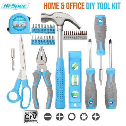 Hi-Spec 42pc Household DIY Tool Kit, Blue Handy Set with Essential Hand Tools for Home, Office & College Dorm – Starter Basic Toolbox for Repair & Maintenance with Storage