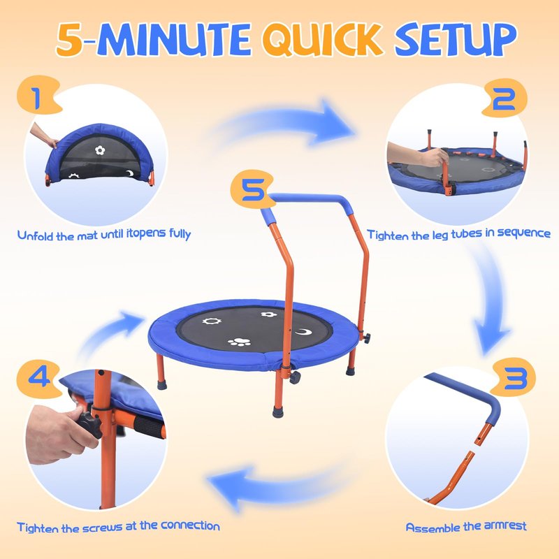 ACWARM HOME 36" Trampoline for Kids - ASTM Certified Foldable Toddler Trampoline Indoor/Outdoor, Mini Rebounder with Foam Handle, Safe Quiet Stable, Easy to Assemble, Gift for Kids