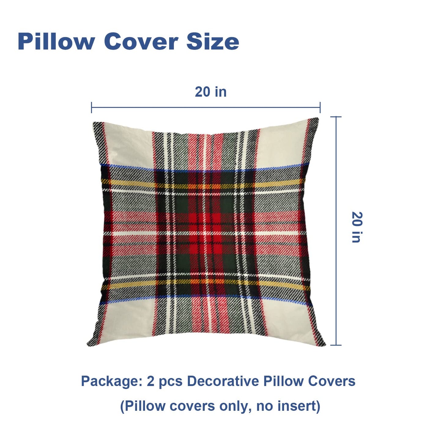 Batmerry Red White Plaid Throw Pillow Covers, Scottish Tartan Decorative Pillow Covers Digital Printing Blended Fabric for Couch Sofa Bed Invisible Zipper 20x20 in