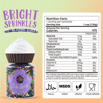 Halloween Jimmies Sprinkles for Cake Decorating 4.2 oz Edible Purple Orange Black and Green Sprinkles for Cupcake Topper Cookie Chocolate Cake Ice cream Decorations Baking Halloween Party