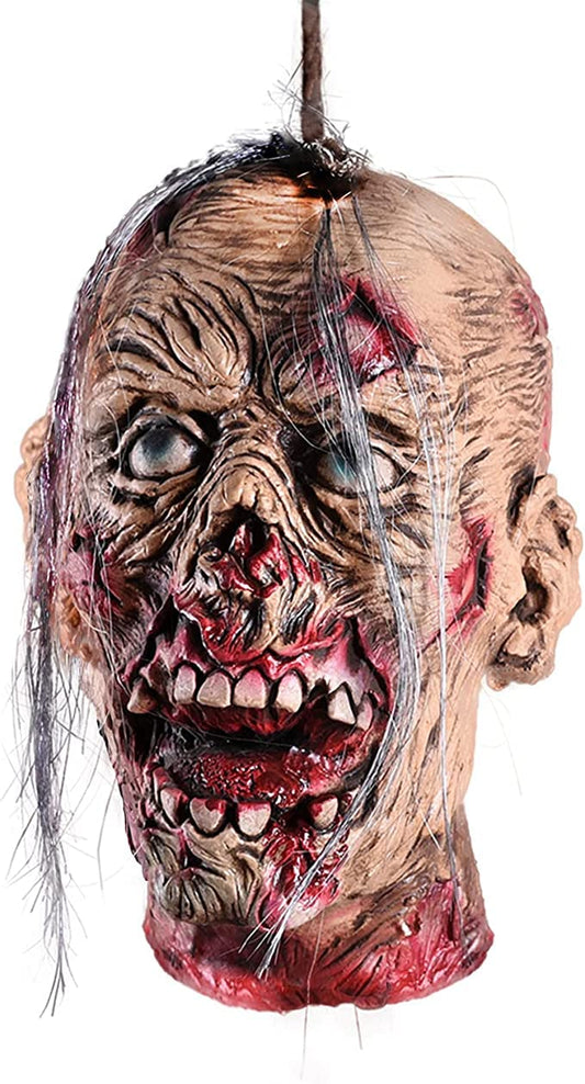 Halloween Decoration Props, Scary Hanging Severed Head Life-Size Bloody Latex Zombie Head for Haunted House Halloween Party Yard Bar Decor