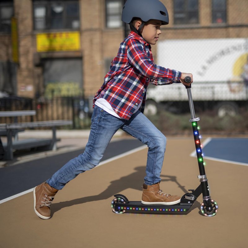 Jetson Scooters - Jupiter Kick Scooter (Blue) - Collapsible Portable Kids Push Scooter - Lightweight Folding Design with High Visibility RGB Light Up LEDs on Stem, Wheels, and Deck