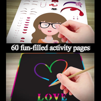 Activity Book for Girls and Boys - Premium Case Includes Large 60-page - 420 Stickers, Rainbow Scratch Papers, Reusable Stickers, Coloring Pencils, Numbers and Letters Stencil - Educational Toys Gift