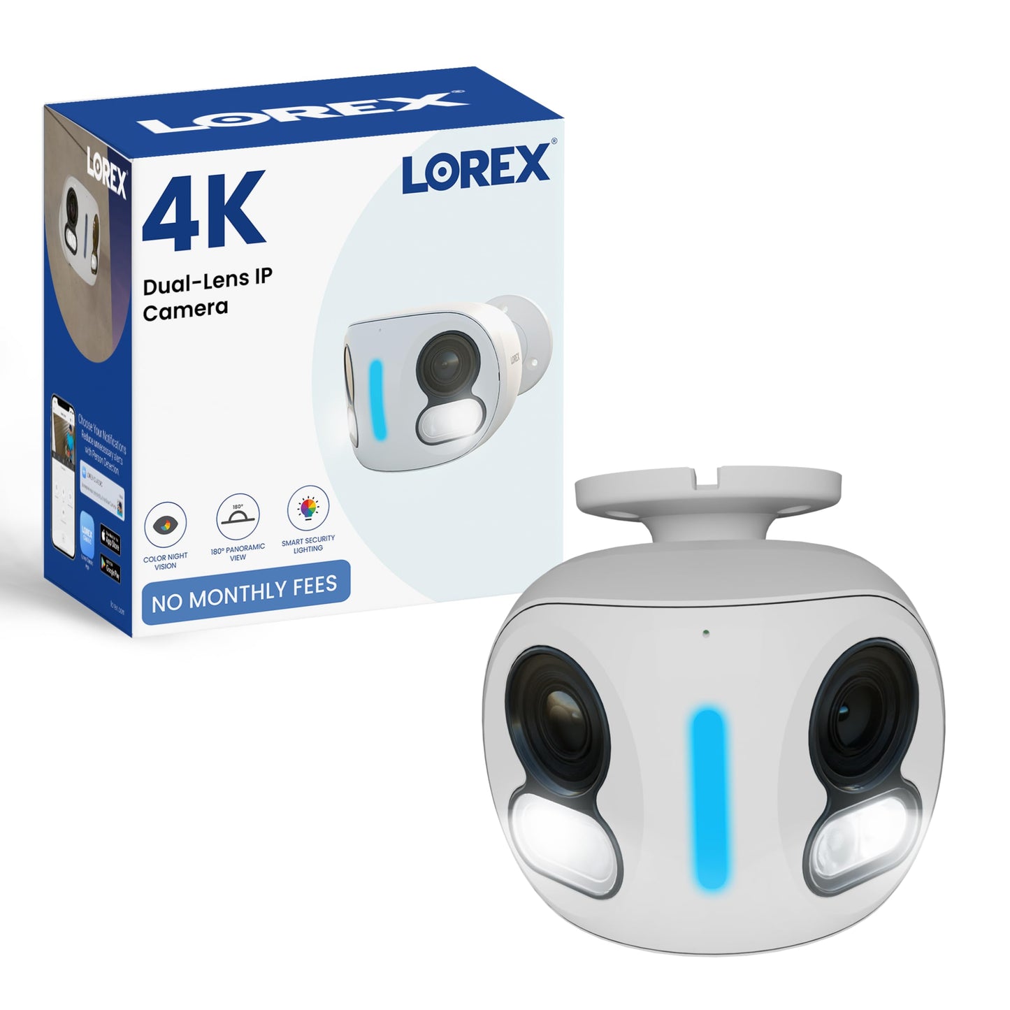 Lorex Classic 4K Dual-Lens PoE Camera (Latest Version) | IP Add-On Camera (No Cables) | 180° Panoramic View | 2-Way Talk | AI Detections | Auto-Tracking | Color Night Vision | IP67 | Requires NVR