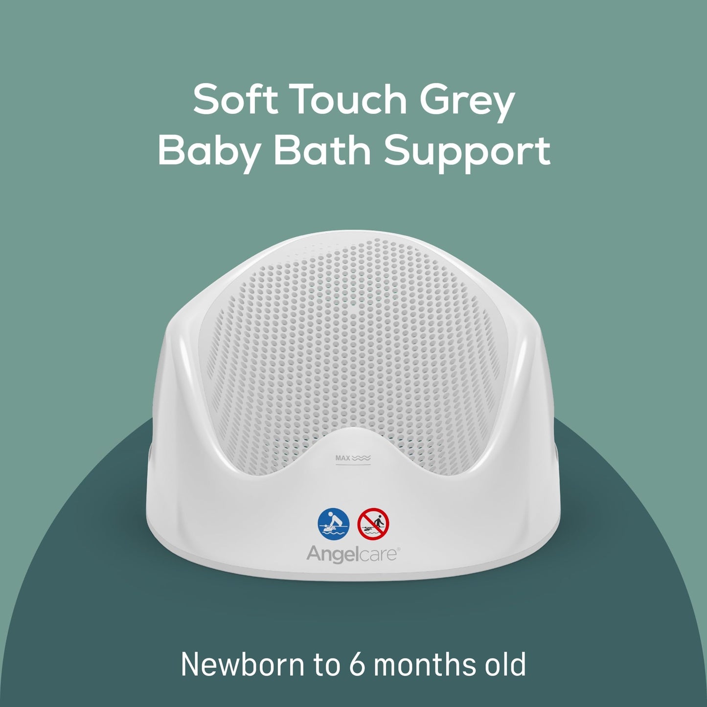 Angelcare Soft Touch Baby Bath Support -Grey- Water Level Indicator, Non-Slip, Comfortable & Safe for Newborns & Infants up to 6 Months