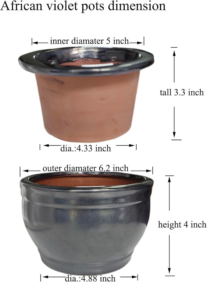 African Violet Pots Self Watering Round Ceramic Violet Pot (Gray, 6 inch)
