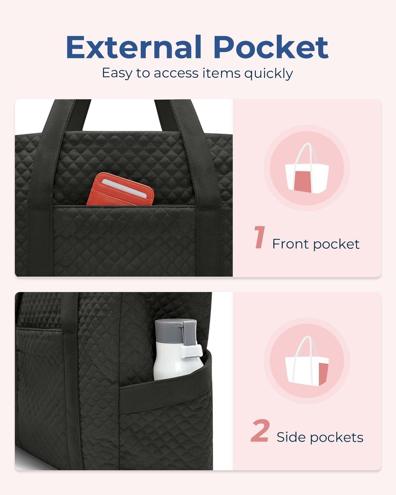 BAGSMART Large Tote Bag For Women, Travel Shoulder Bag Top Handle Handbag with Yoga Mat Buckle for Gym, Work, Travel(Black, Large