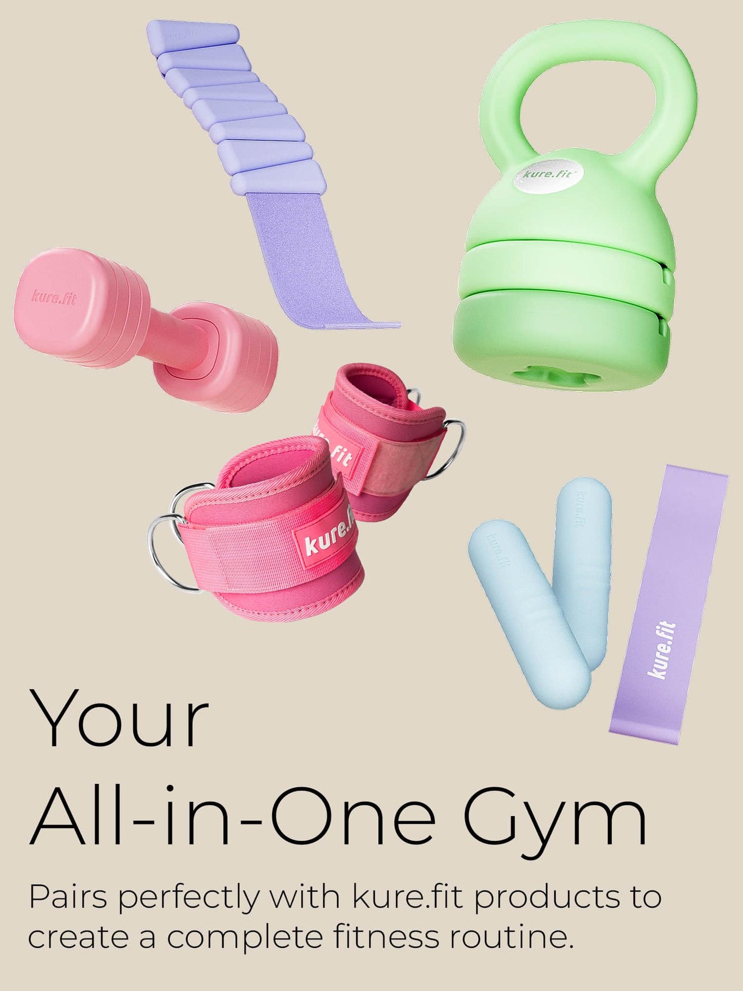 kure.fit Adjustable Dumbbell Set｜2LB 3LB 4LB 5LB Light Hand Weights for Women｜One-Twist Weight Adjustment｜Non-Slip Curved Grip Handle｜Free Weights for Home Gym, Rehab, Pilates, Yoga, Strength Training