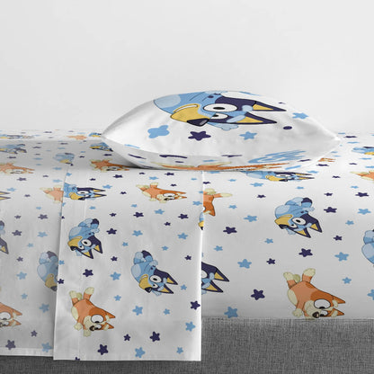 Jay Franco Bluey & Bingo Toddler Comforter Set - 4 Piece Bed Set Includes Sheet Set & Pillow Covers - Super Soft Clouds & Stars Kids Bedding