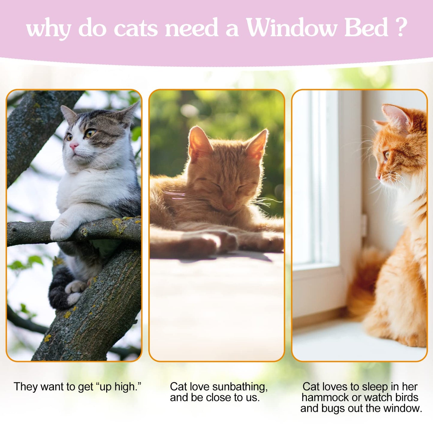 Foldable Cat Window Perch, Cordless Cats Window Hammock Window Bed for Indoor, Large Window Seat Sill Cat Perch, Strong Suction Cup & Sturdy Metal Frame & Breathable Mat