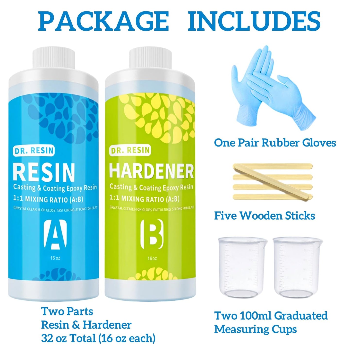 Clear Epoxy Resin Kit 2 Part 32 oz for Table Bar Top Countertop Wood Food Safe Self-Leveling Resina Epoxica Casting Coat Set for Art Cratft Tumblers Jewelry Molds