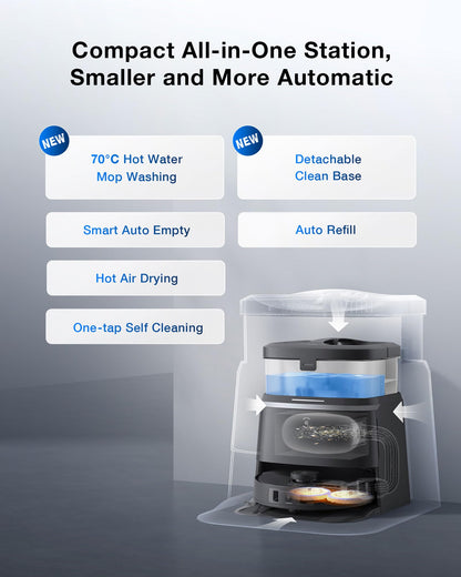 ECOVACS Deebot T30 Omni Robot Vacuum Cleaner with Wiping Function, Mini Station Vacuum Cleaner Robot, 11,000 PA Suction Power, Adaptive Edge Cleaning with TruEdge™ Mopping Technology, ZeroTangle™