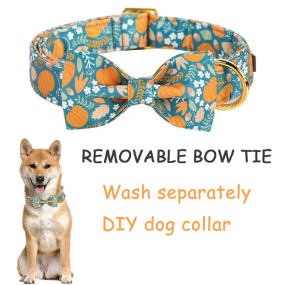 Unique style paws Halloween Dog Collar with Bow Tie Pumpkin Cotton Collar Adjustable Puppy Collar for Small Medium Large Dogs-S