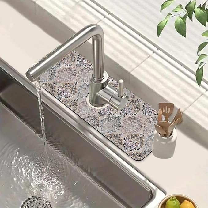 Grey Ceramic Printing Sink Splash Guard Ceramic Texture Faucet Absorbing Mat