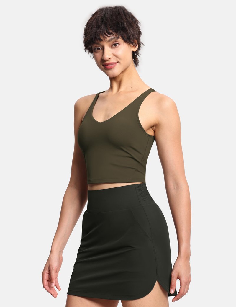 Women’s Longline Sports Bra Wirefree Padded Medium Support Yoga Bras Gym Running Workout Tank Tops Charcoal Brown