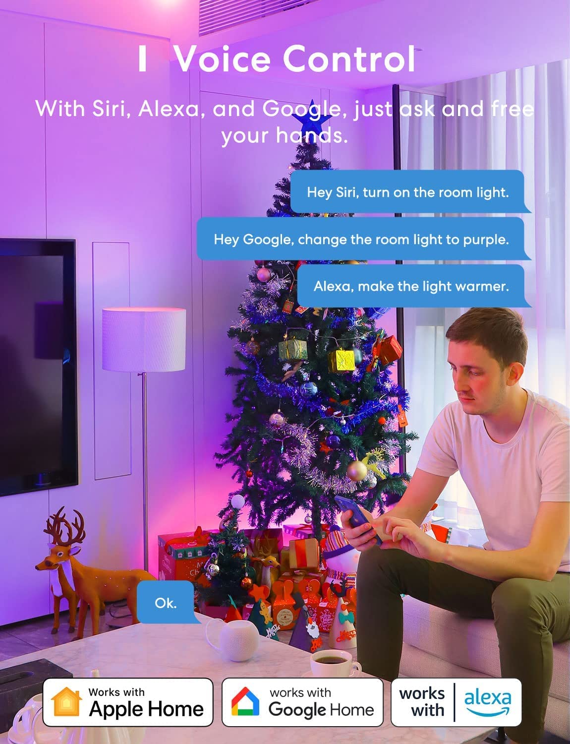 meross Smart Bulb Alexa Light Bulb B22 Works with Apple Homekit, Alexa, Google Home, Siri Voice Control Dimmable Multicolor LED Light Bulb Equivalent 9W (60W Equivalent) 2 Pack