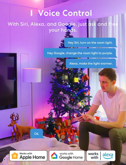 meross Smart Bulb Alexa Light Bulb B22 Works with Apple Homekit, Alexa, Google Home, Siri Voice Control Dimmable Multicolor LED Light Bulb Equivalent 9W (60W Equivalent) 2 Pack