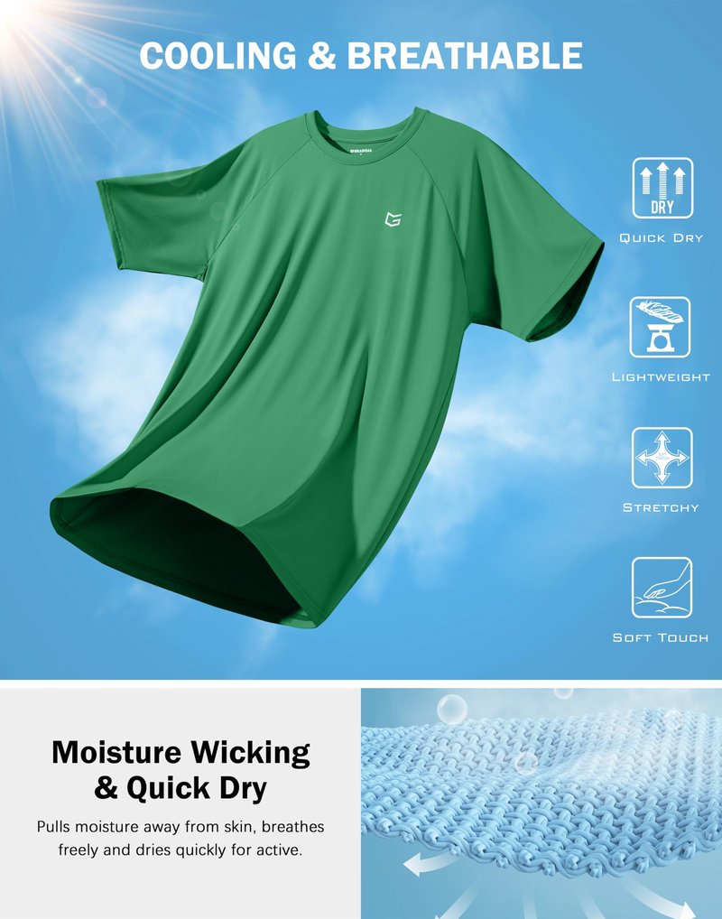 G Gradual Men's Athletic Workout T-Shirts Moisture Wicking Cooling Running Shirts Short Sleeve Performance Tee for Gym Tennis(Green,S)