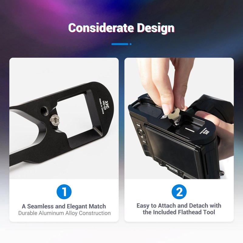 JJC Metal Hand Grip Handgrip Secure Handle Bracket for Leica Q3/Q3 43 Cameras, Anti-Slip Pads, Arca Swiss Quick Release Plate, 1/4"-20 Tripod Hole & Hand Strap Hole, No Effect on Battery & Card Use