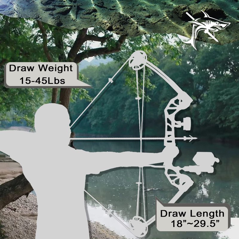 Lanneret Bowfishing Bow Kit with Arrow 15-45 LBS Shoot Right Handed Draw Length 18"~29.5" Fully Adjustable 2025 New Complete Compound Bow Fishing Kit