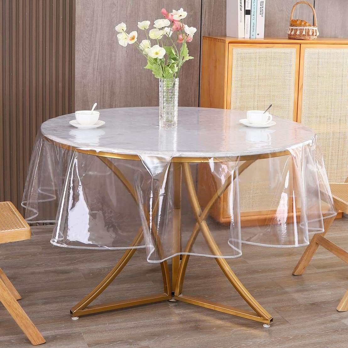 Clear Round Plastic Tablecloth Protector Waterproof Oil-Proof PVC Table Cloth Stain-Resistant Wipeable Table Cover for Round Table