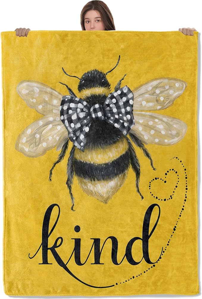 Bee Lightweight Throw Blanket, Bumblebee with Bow Tie and Heart, Warm Soft Cozy Flannel Blankets, Couch Dorm Home Decor All Season Use, 60x50in, Yellow, Gifts for Women and Insect Lovers