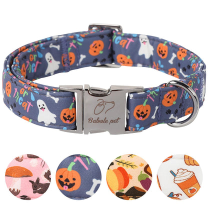 Babole Pet Halloween Dog Collar for Medium Dogs - Cute Halloween Ghost Pumpkin Dog Collars, Adjustable Heavy Duty Pet Holiday Collar with Metal Buckle M