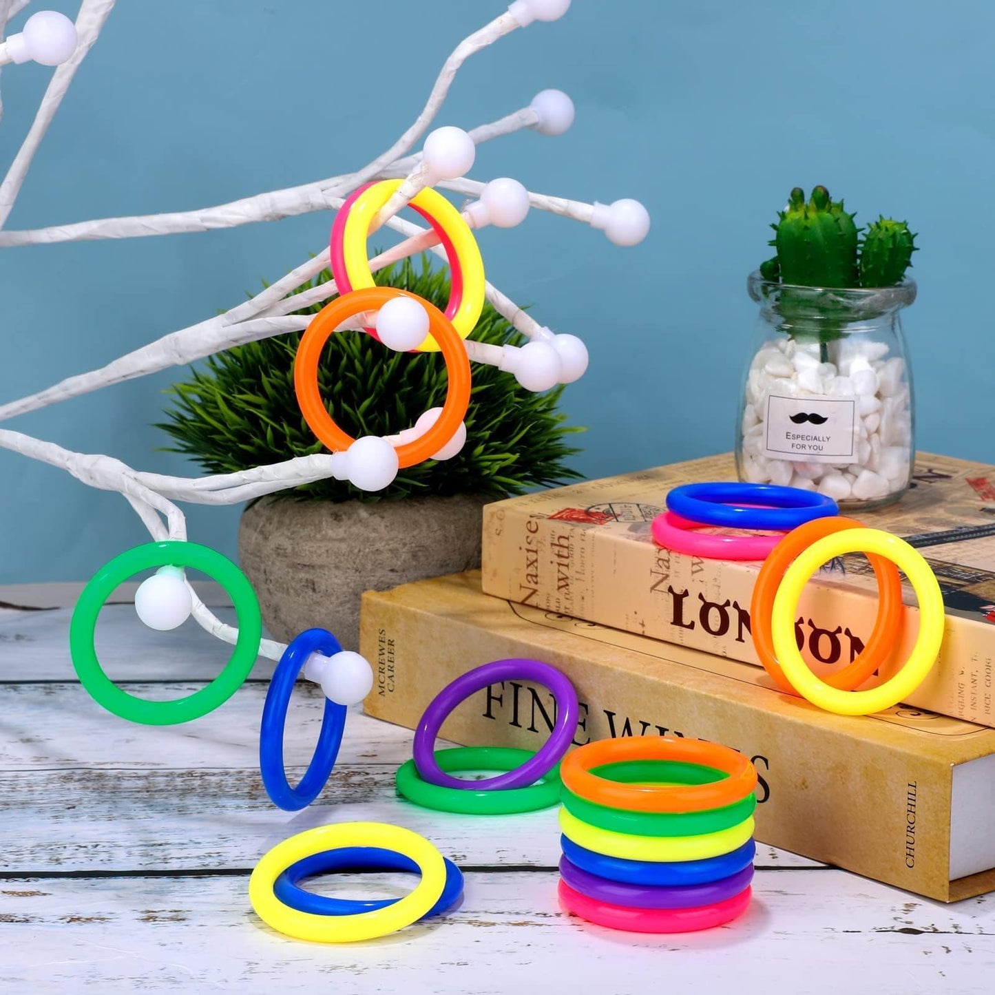 Aodaer 60 Pack Ring Toss Rings Plastic Carnival Rings 2.1 Inch for Carnival Party Favors Bottles Sport Ring Toss Game Fun Target Toys, Mixed Color