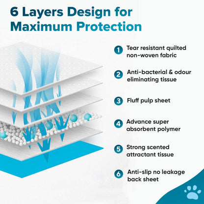 PetCellence Puppy Pads 100 Pack, Super Absorbent Pet Dog Training Pads Large 60 x 60cm with Anti-Slip Adhesive Tabs, Eliminate Odour, Leak-Proof Floor Protection Toilet Pee Mat