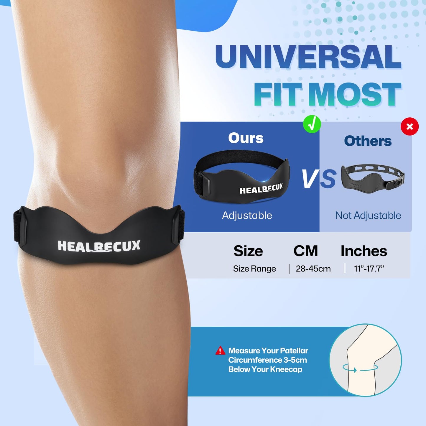 Healrecux Patella Band, Knee Strap Patella Tendon Support for Knee Pain & Tendonitis, Patella Stabilizer Knee Brace for Running, Basketball, Jumpers Knee, Tennis, Volleyball & Squats - Inky 1 Pack