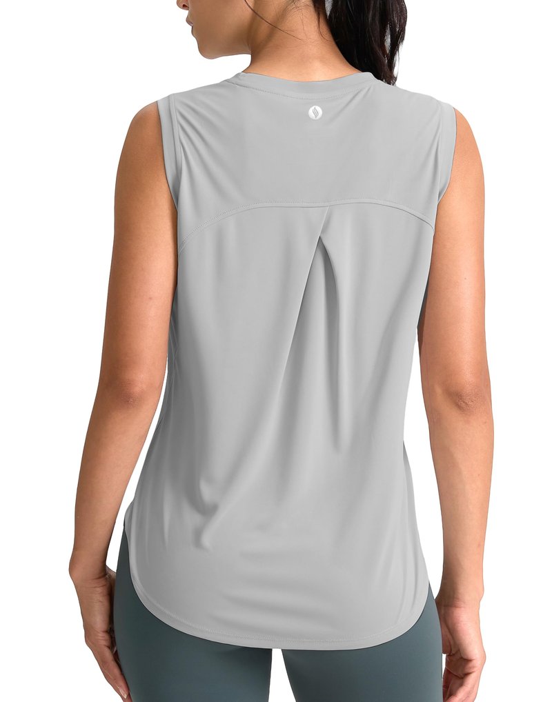 SANTINY Women's Sleeveless Workout Tops Breathable Lightweight Active Tennis Yoga Shirts Athletic Running Tank Tops for Women (Light Grey_XS)