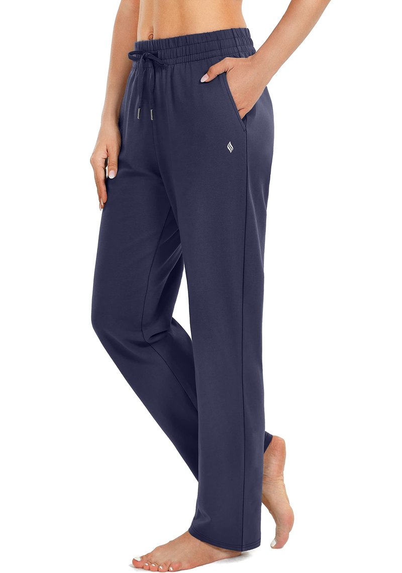 SANTINY Women's Cotton Sweatpants Yoga Lounge Casual Pants Open Bottom Sweat Pants for Women with Pockets (Navy_S)