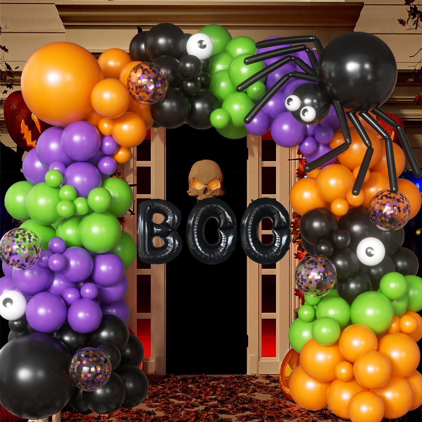 116Pcs Halloween Balloons Black Orange Purple Green Latex Balloons Eye Balloons with BOO Foil Balloon for Halloween Party Decorations