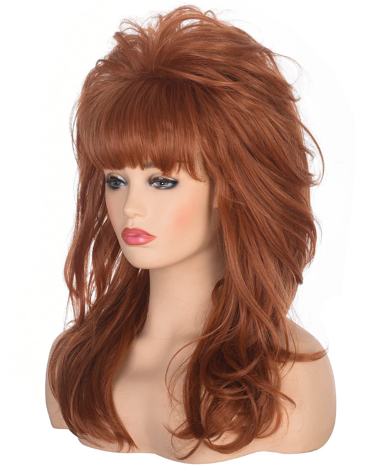 AMZCOS 80s Women Beehive Wig Long Wavy Ginger Bouffant Synthetic Hair Wigs for Married Housewife Big Red Vintage Costume Cosplay Halloween Party