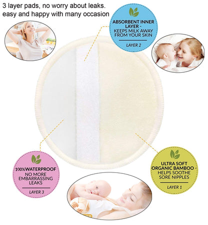 Pinowu Reusable Cotton Nursing Pads (10pcs)-Washable Breastfeeding Pads Highly Absorbent with Laundry Bag (Diameter: 12 cm)