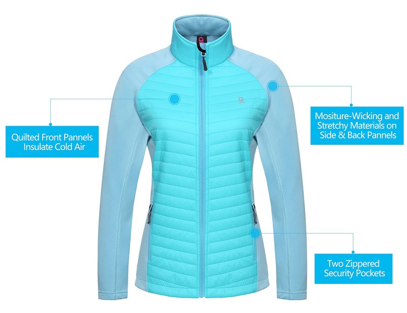 Little Donkey Andy Women's Insulated Hiking Jacket, Thermal Running Hybrid Jacket, Lightweight Breathable and Warm, Blue Radiance Size M