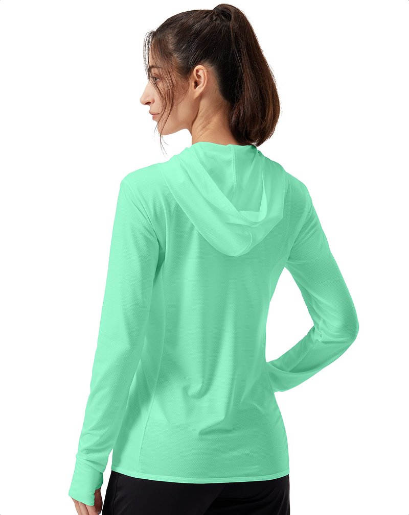 Soothfeel Women's UPF 50+ Sun Protection Hoodie Jacket Lightweight Long Sleeve Sun Shirt for Women with Pocket Hiking Outdoor Bright Green L