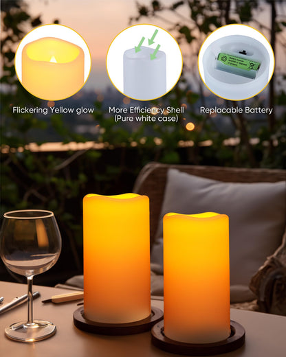 Homemory Solar Candles Outdoor Waterproof, 3"x6" Rechargeable Solar Powered Lights, Solar Powered Flameless Candles for Outdoor, Lanterns, Sensor Only, Dusk to Dawn, Set of 2