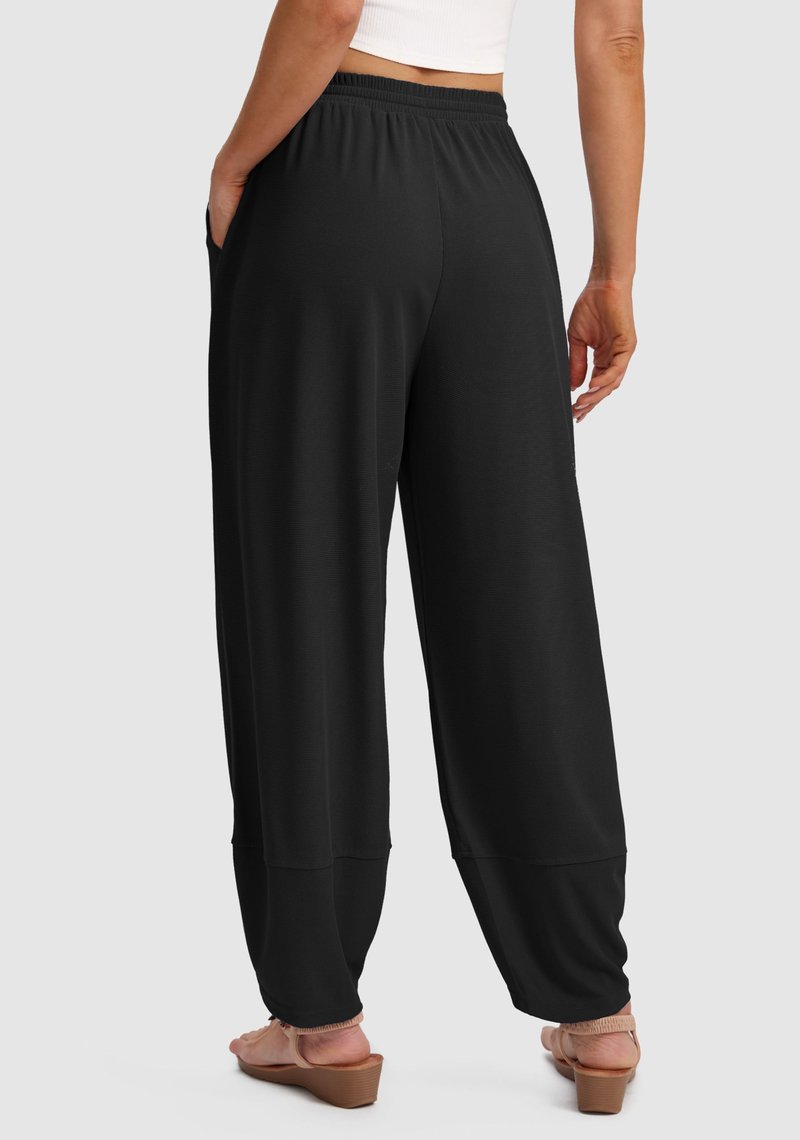SANTINY Wide Leg Pants Woman Baggy Lightweight Waffle Knit Casual Drawstring Elastic Waisted Palazzo Harem Pants with Pockets (Black_XL)
