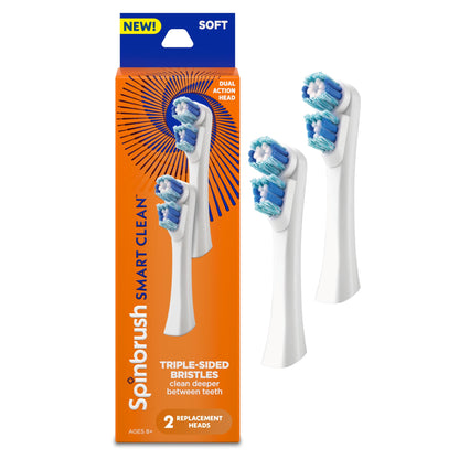 Spinbrush Smart Clean Battery Powered Electric Toothbrush for Adults with Dual Action Head, Pacer & Timer, Champagne, Soft Bristles, 1 Count