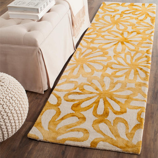 SAFAVIEH Dip Dye Collection Runner Rug - 2'3" x 12', Beige & Gold, Handmade Floral Watercolor Wool, Ideal for High Traffic Areas in Living Room, Bedroom (DDY527M)