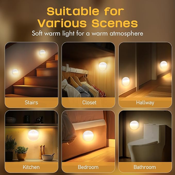 12 Pack Motion Sensor Stair Light for Indoor, Battery Operated Night Lights, Led Stick On Puck Lighting Closet Lamp, Motion Activated Lamps for Step, Cabinet, Hallway, Bathroom