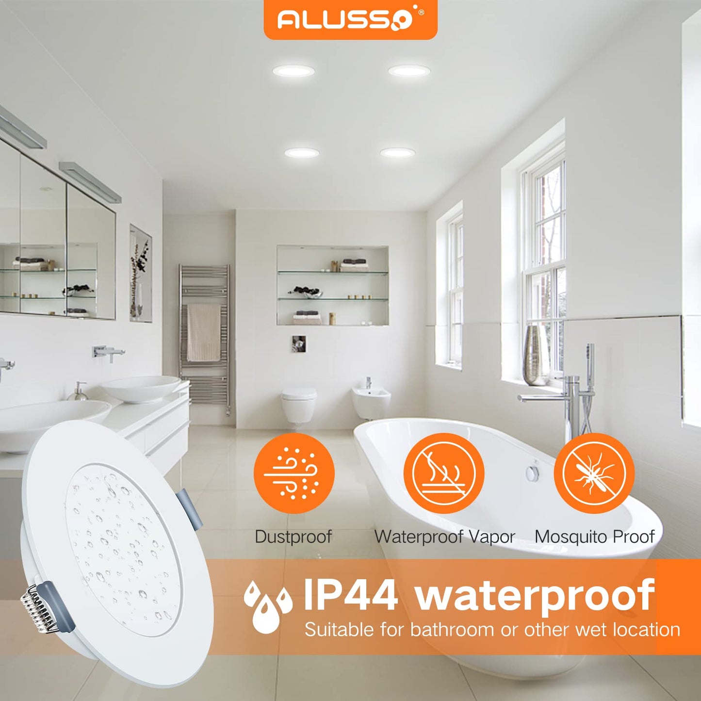 ALUSSO LED Downlights for Ceiling 6W Ultra Slim LED Recessed Ceiling Spot Lights 3000K Warm White IP44 Waterproof Spotlights Ceiling Lights for Bathroom Kitchen Living Room, 6 Pack